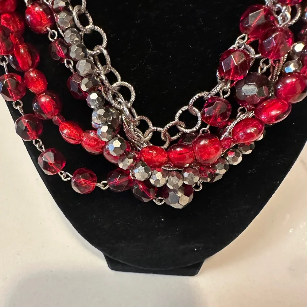 Red &‎ Silver Multi Strand Necklace-WHBM